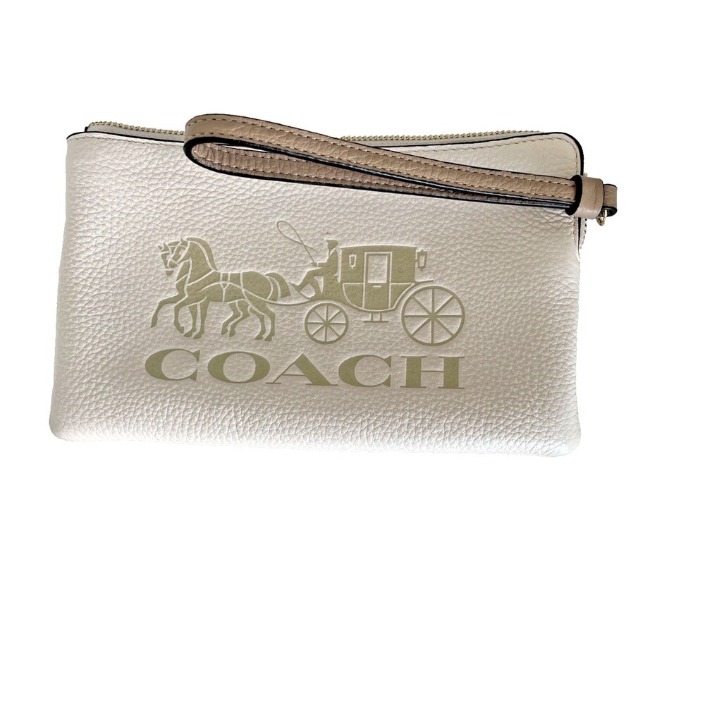Coach Horse & Carriage Large Wristlet Corner Zip Vanilla Cream